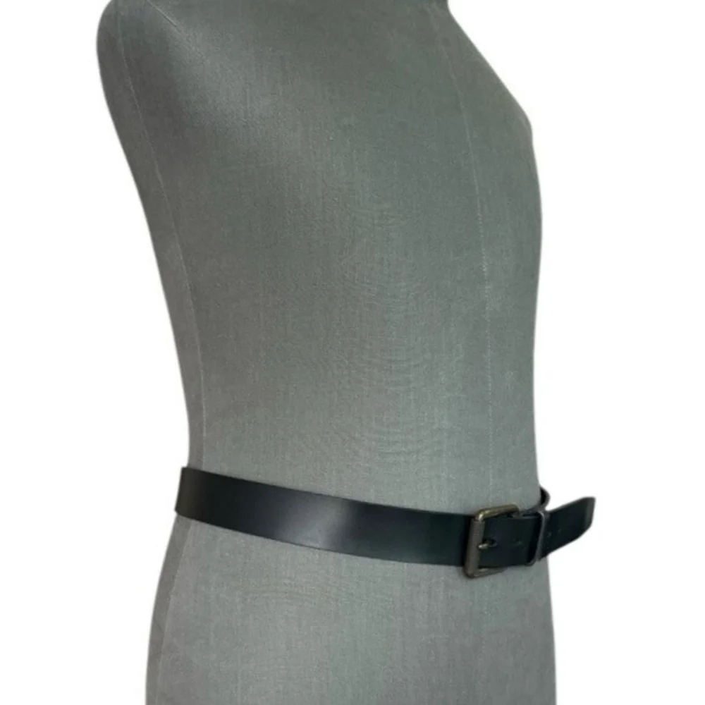 STACY ADAMS Black Genuine Leather Brown Solid Brass Square Buckle Dress Belt 44